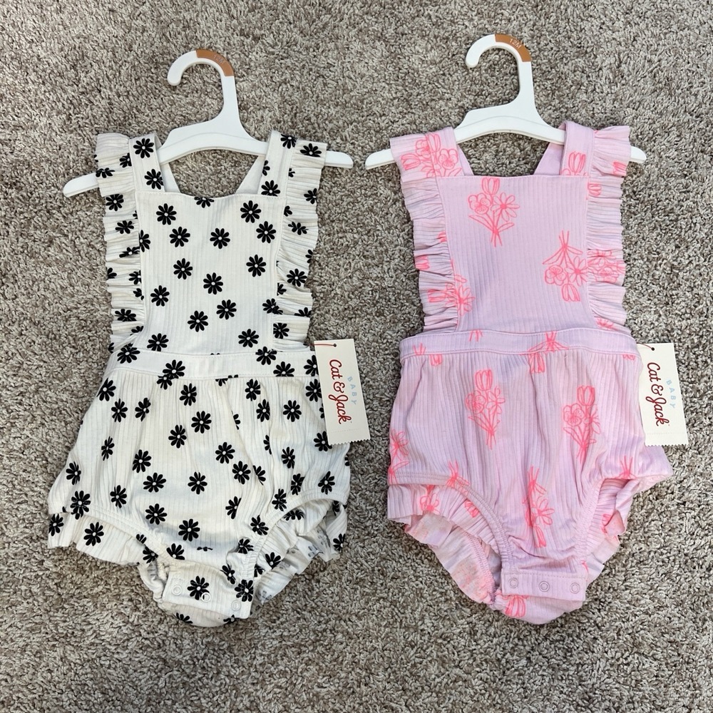 2 Cat And Jack Baby Girls One Piece Romper Overalls Outfit 12 Months Target